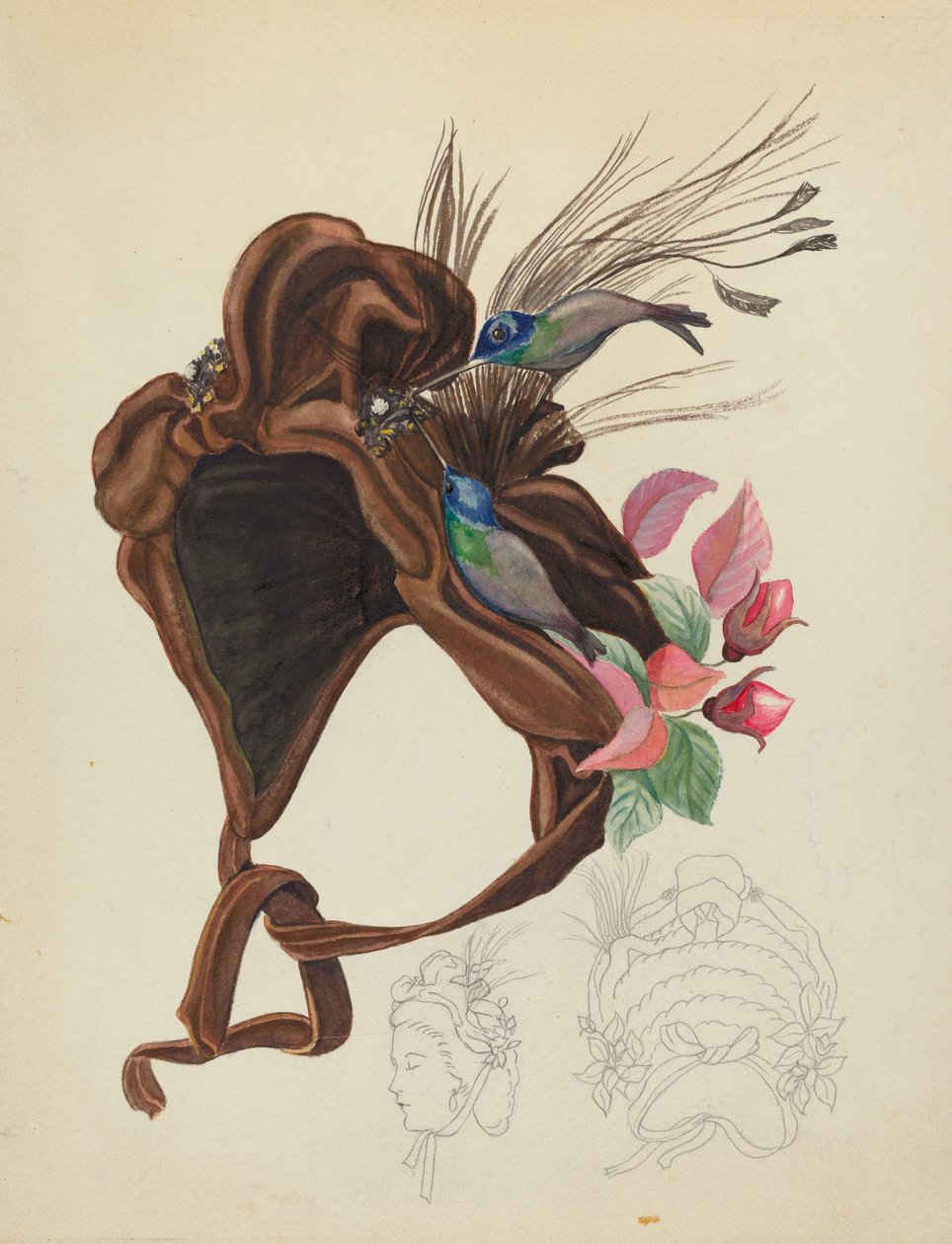 قبعة مخملية بنية ، c. 1940. بواسطة غير معروف