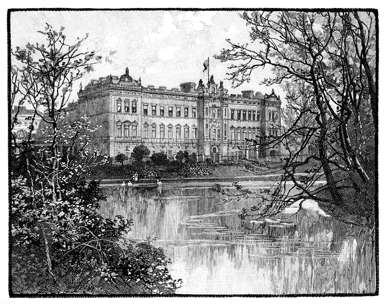 قصر باكنغهام من St Jamess Park ، لندن ، c1888 بواسطة غير معروف