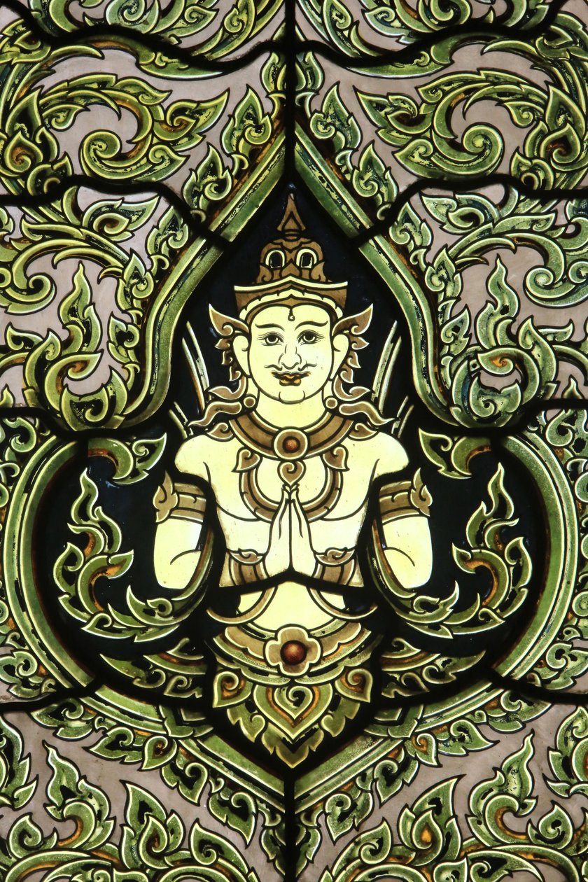 بوذا. نافذة الزجاج الملون. معبد الرخام. وات Benchamabophit Dusitvanaram Ratchaworawiharn. 1899. بانكوك. تايلاند بواسطة غير معروف
