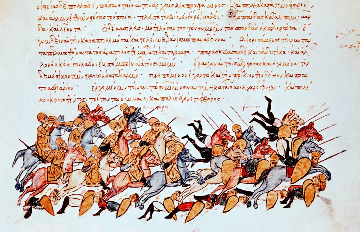 سلاح الفرسان البيزنطي يجتاح سلاح الفرسان العدو وجنود المشاة بواسطة غير معروف