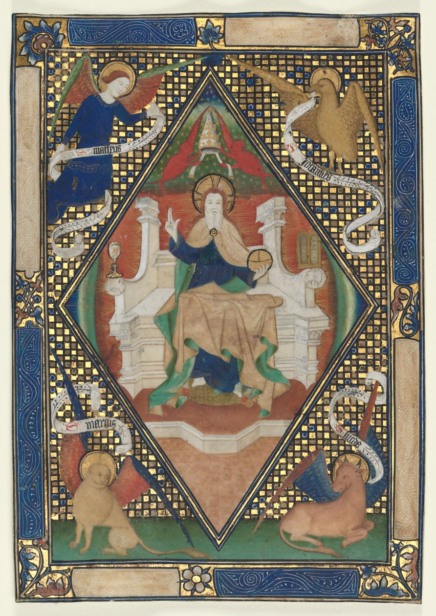 صفحة من كتاب قداس: المسيح في الجلالة مع الإنجيليين ، ج. 1410. بواسطة غير معروف