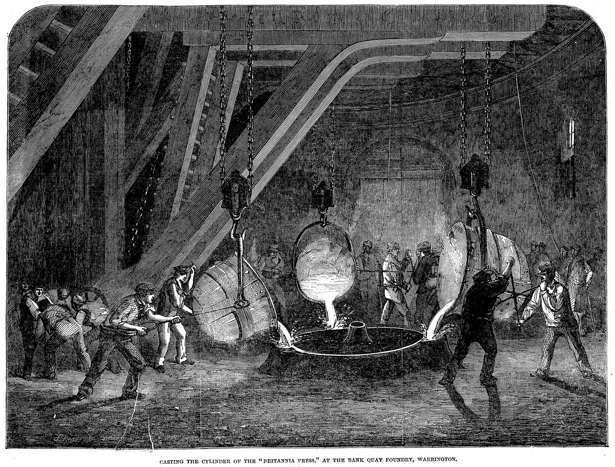 صب اسطوانة بريتانيا برس في مسبك بنك كواي ، وارينغتون ، 1851 بواسطة غير معروف