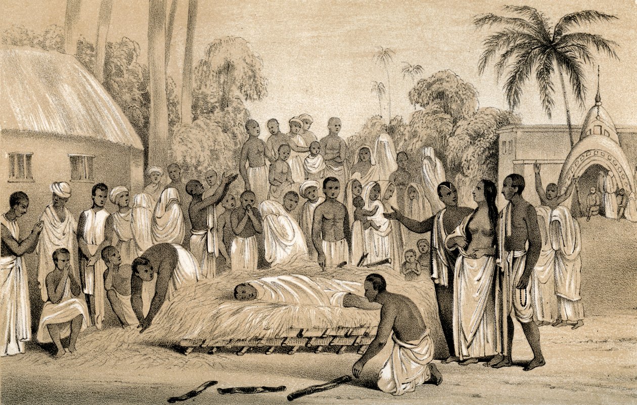 مراسم حرق أرملة هندوسية مع جثة زوجها الراحل ، 1847 بواسطة غير معروف