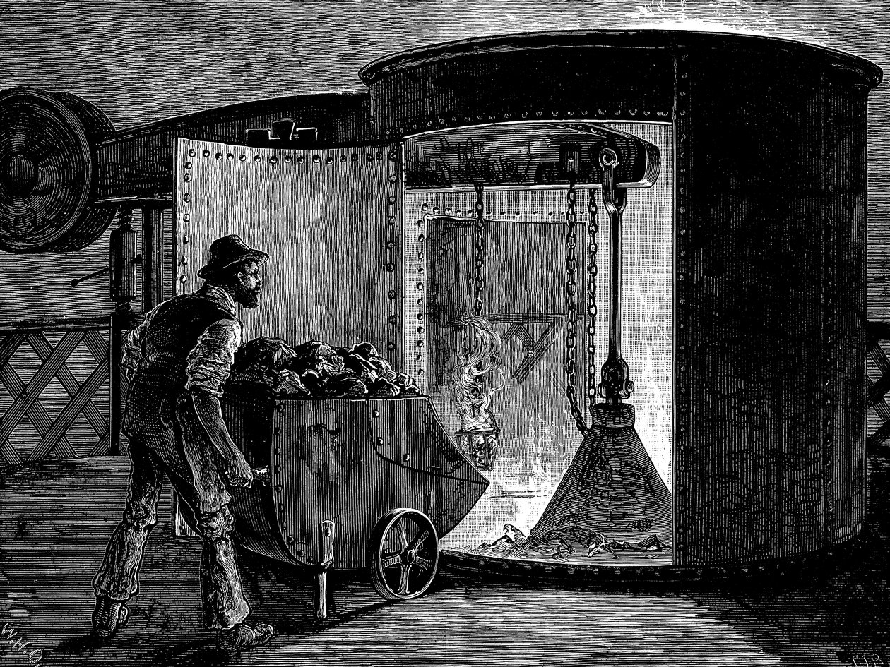 شحن فرن الانفجار في Govan Iron Works ، اسكتلندا ، c1885 بواسطة غير معروف