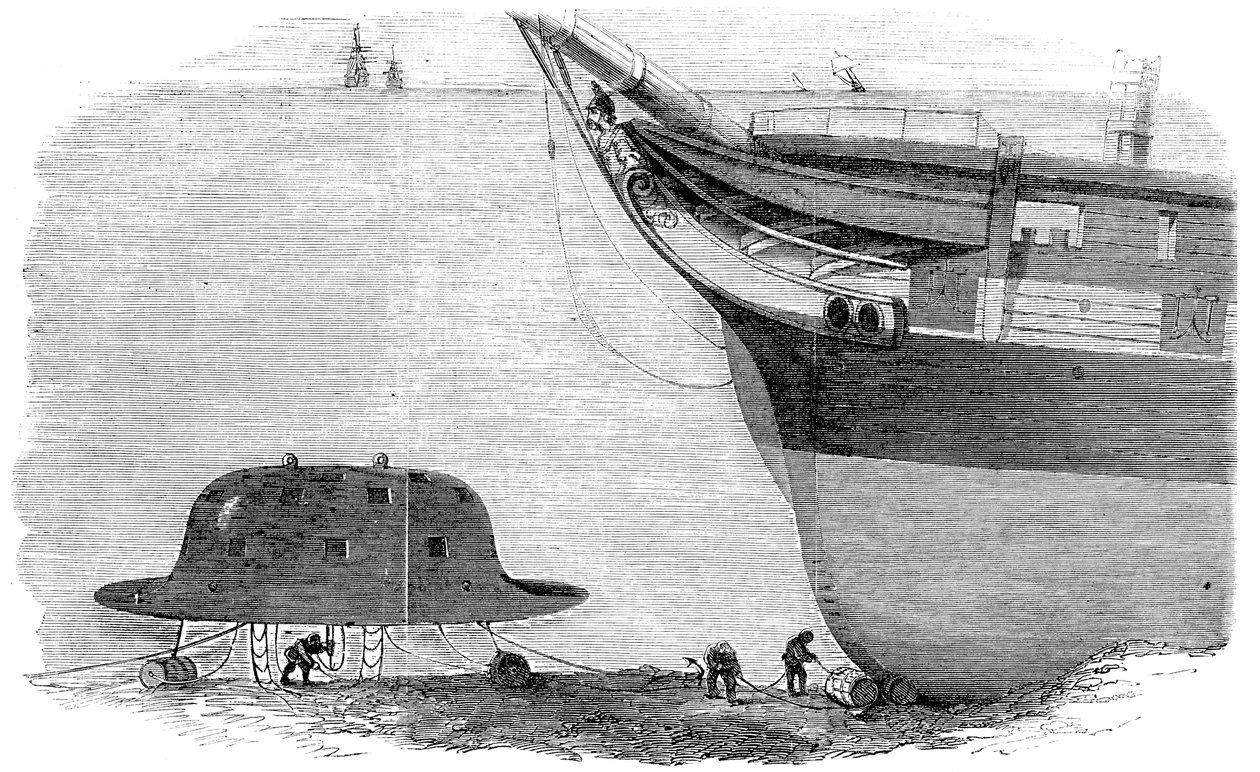 اقترح تشارلز باباجس تصميمًا لجرس الغوص ، 1855 بواسطة غير معروف