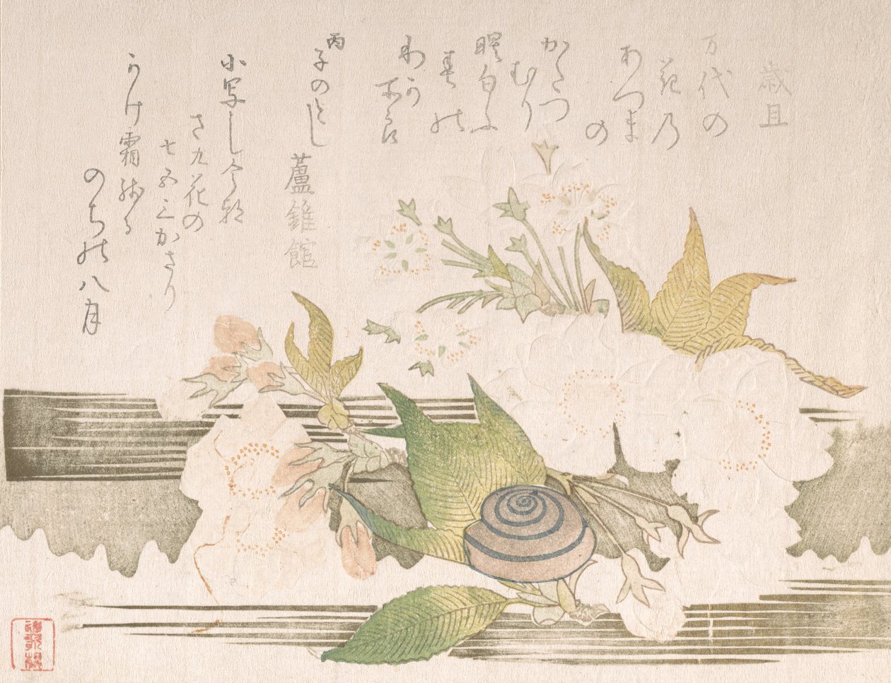 أزهار الكرز والحلزون 1816. بواسطة غير معروف