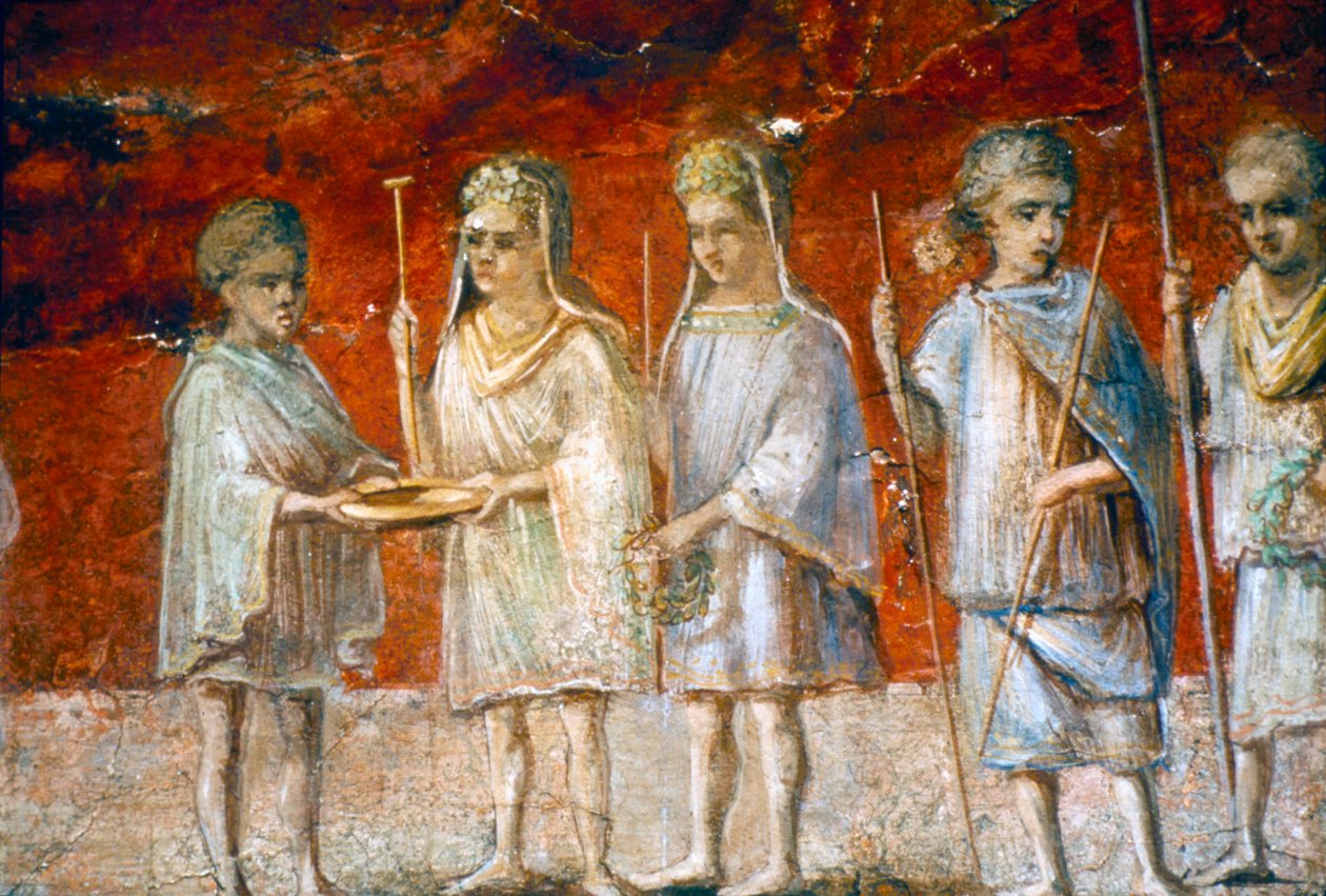 أطفال في موكب ديني ، لوحة جدارية رومانية من أوستيا ، القرن الثاني والثالث بواسطة غير معروف