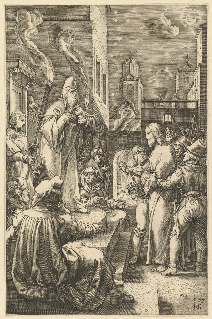 المسيح قبل Caiaphas ، من آلام المسيح ، كاليفورنيا. 1598-1617. بواسطة غير معروف
