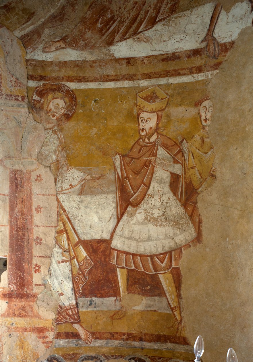الكنيسة (Église Saint-Martin). الداخلية. الحنية. اللوحات الجدارية (فريسكو). التفاصيل. يسوع في بلاط هيرودس. القرن الثاني عشر. بواسطة غير معروف