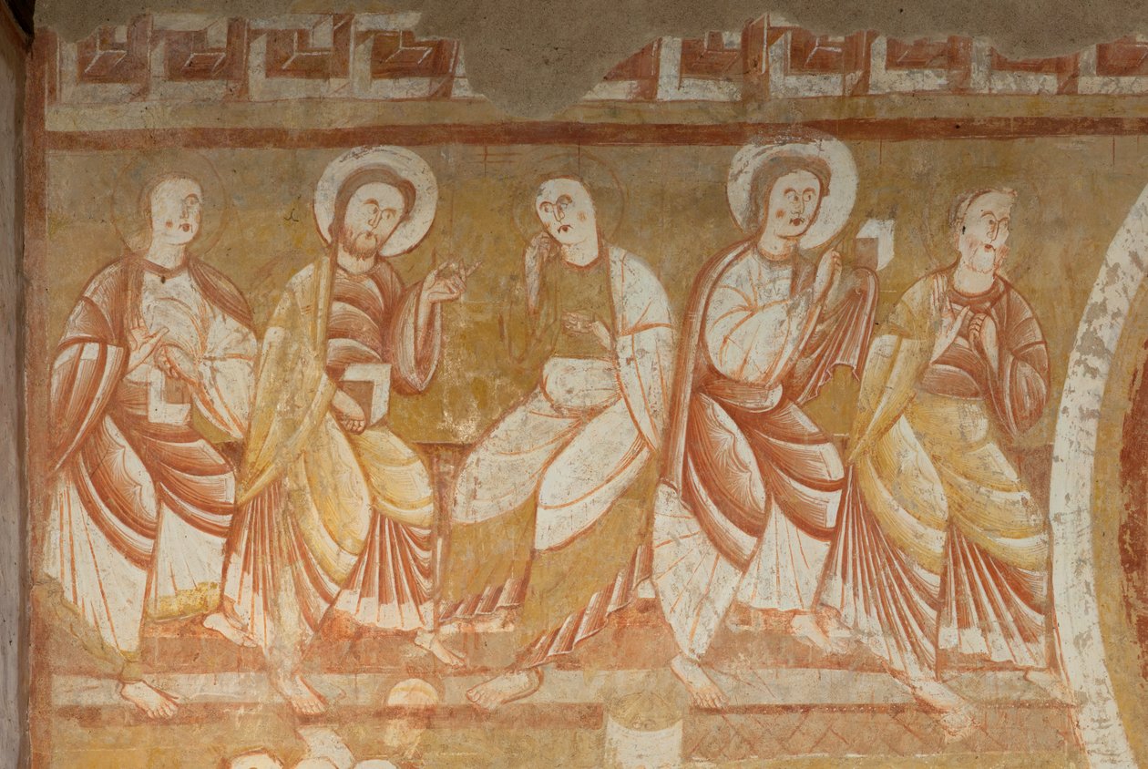 الكنيسة (Église Saint-Martin). الداخلية. اللوحات الجدارية (فريسكو). الجدار الغربي للصحن. التفاصيل. الرسل. القرن الثاني عشر. بواسطة غير معروف