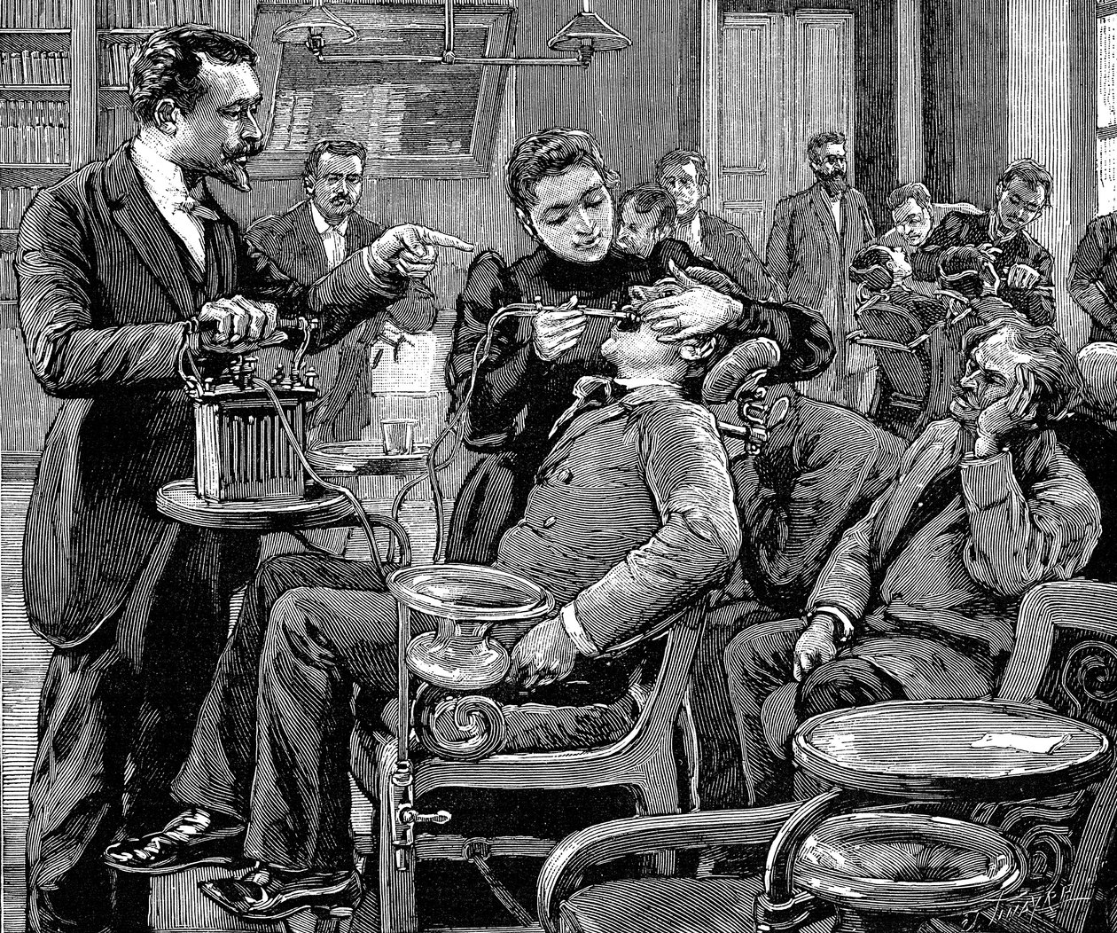 عيادة في كلية طب الأسنان ، باريس ، 1892 بواسطة غير معروف