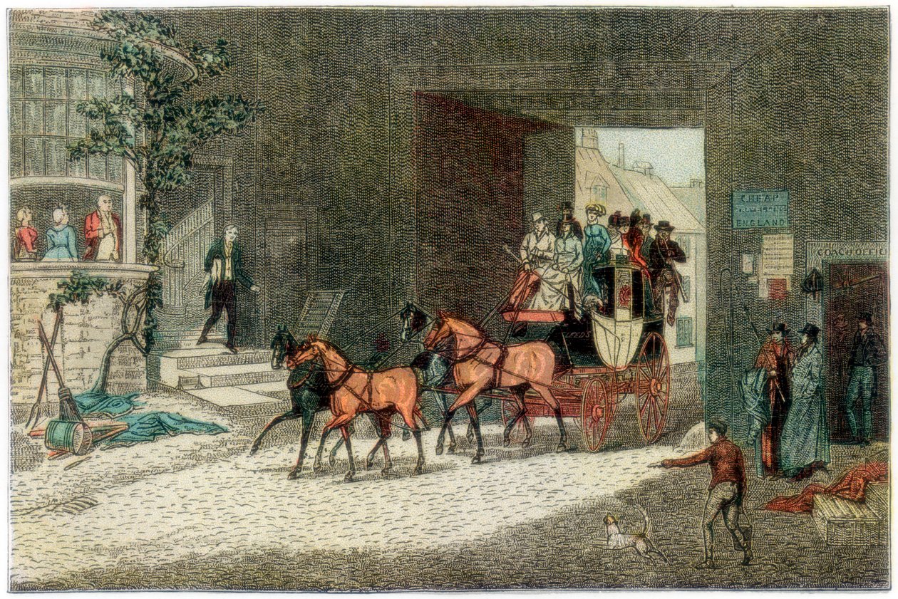 مدرب يصل إلى ساحة نزل ، 1890 بواسطة غير معروف