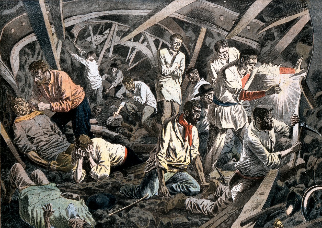 عمال مناجم الفحم المحاصرون تحت الأرض بسقوط سقف ، Courrieres Mines ، با دو كاليه ، فرنسا ، 1906 بواسطة غير معروف