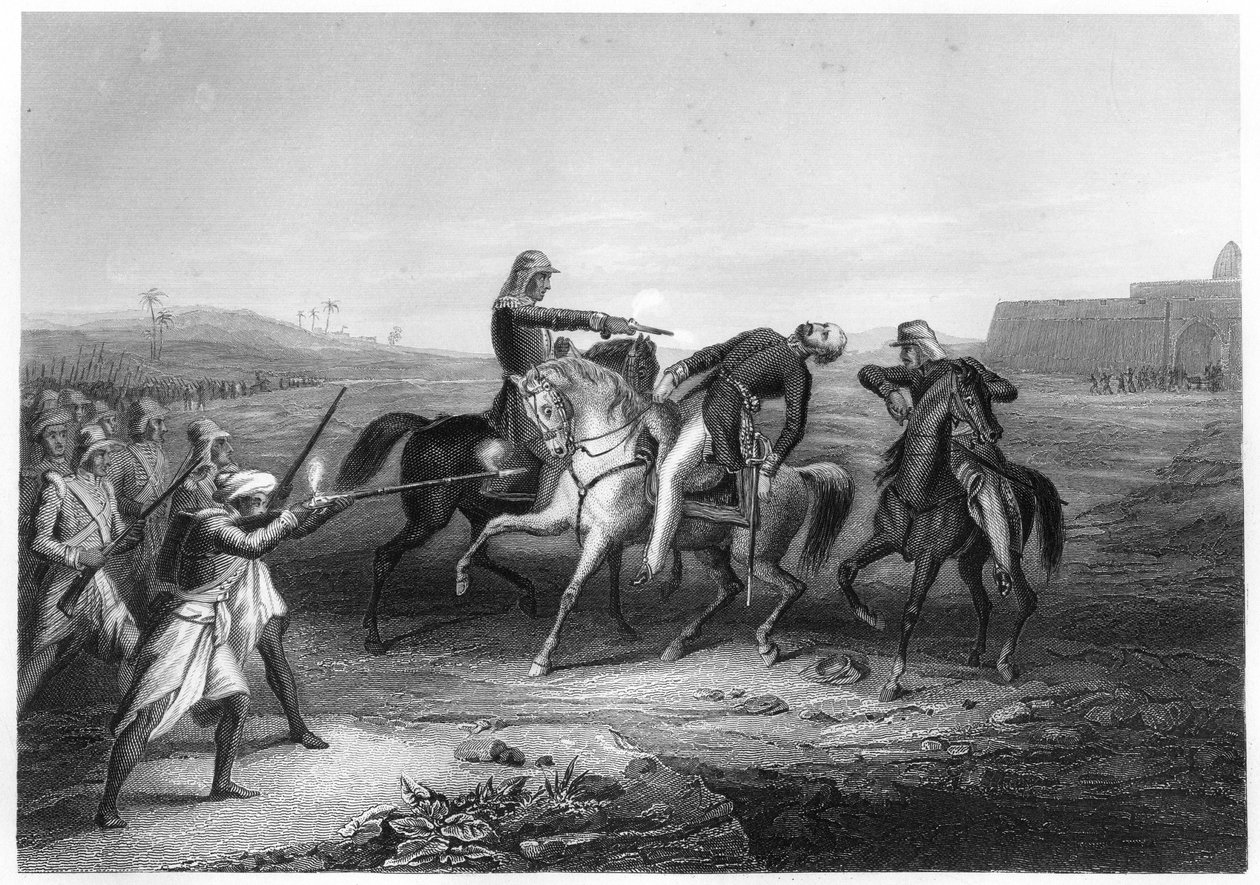 قتل العقيد بلات على يد المتمردين في Mhow ، c1860 بواسطة غير معروف