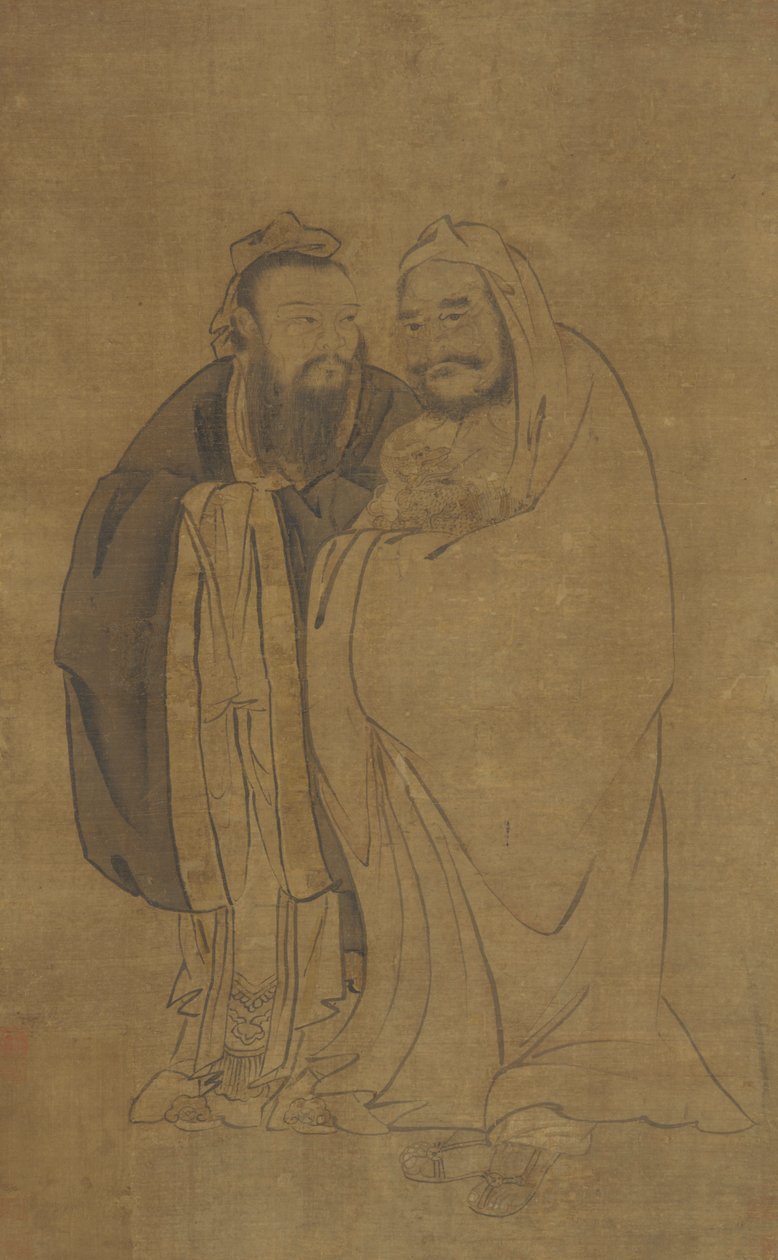 كونفوشيوس وبوذا يحتضنان أسرة Qilin ، أسرة مينج ، القرن الخامس عشر. بواسطة غير معروف