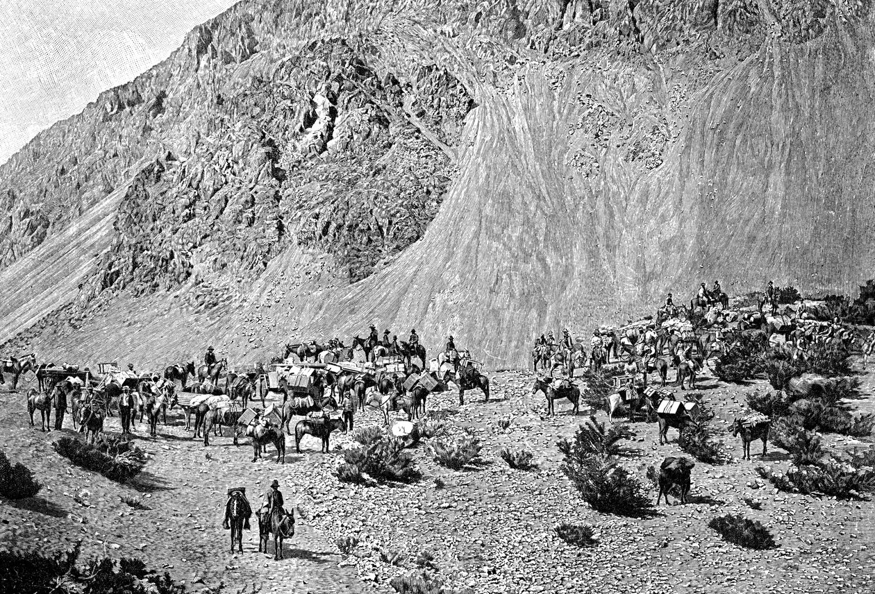 قافلة من العاهرات عند سفح كورديليرا ، أمريكا الجنوبية ، 1895 بواسطة غير معروف