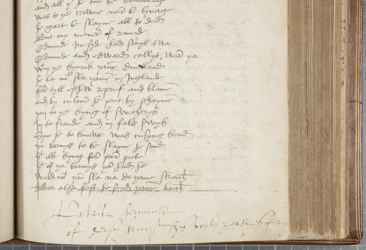 نسخة من Chronicle Andrew of Wyntoun ، ظهر Fol 224 ، تفاصيل ، حوالي 1550 (حبر على ورق) بواسطة غير معروف