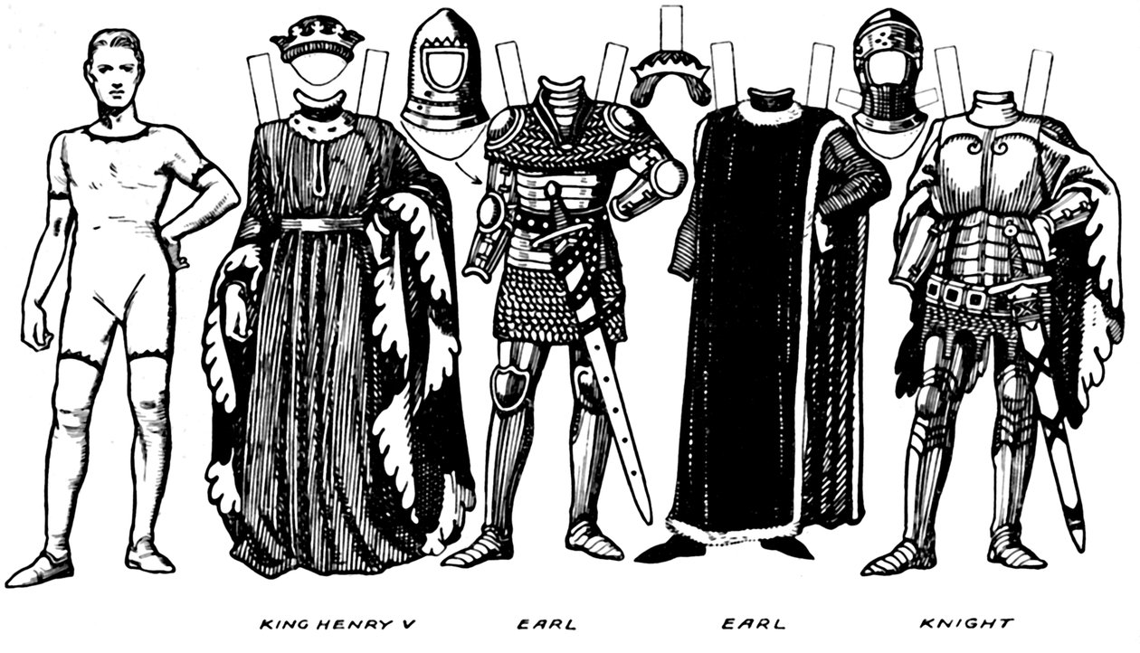 ازياء الرجال والنساء كما ترتدي في الفترة التي حكم فيها هنري الخامس ، c1934 بواسطة غير معروف