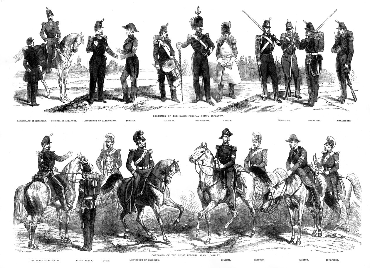 ازياء الجيش الاتحادي السويسري ، 1857 بواسطة غير معروف