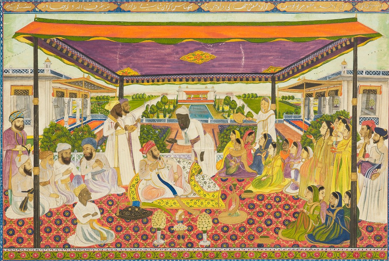 مشهد للمحكمة مع قصر بانورامي وخلفية حديقة ، القرن التاسع عشر 1801-1900 بواسطة غير معروف