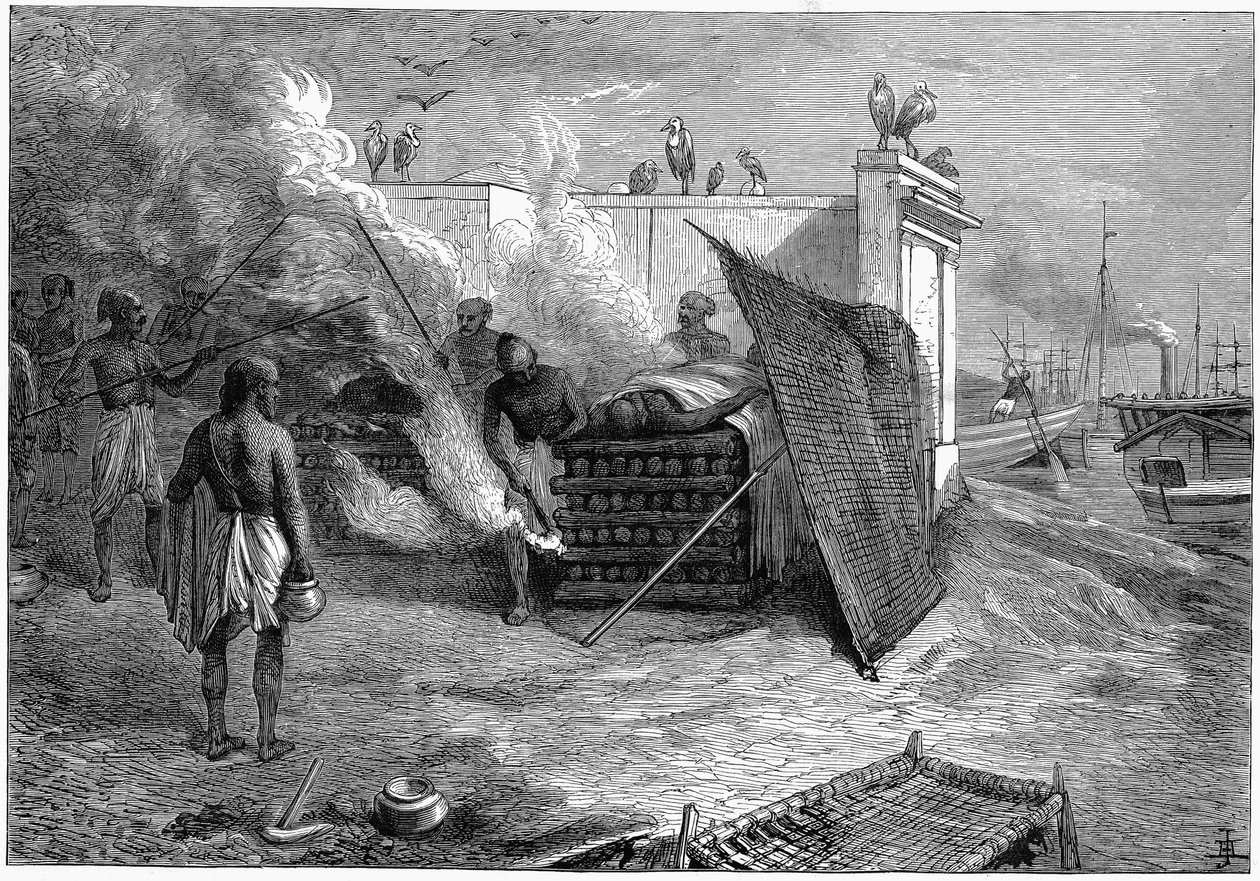 حرق جثث الموتى على قبر الجنازة ، كلكتا ، الهند ، 1879 بواسطة غير معروف