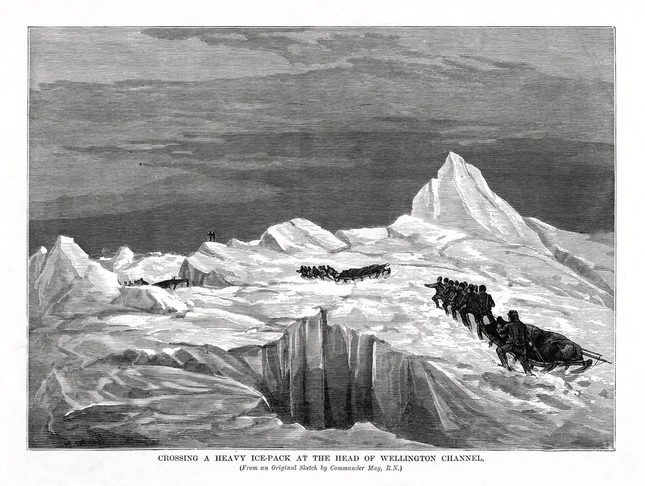 عبور حزمة ثلج ثقيلة على رأس قناة ويلينغتون ، 1877 بواسطة غير معروف