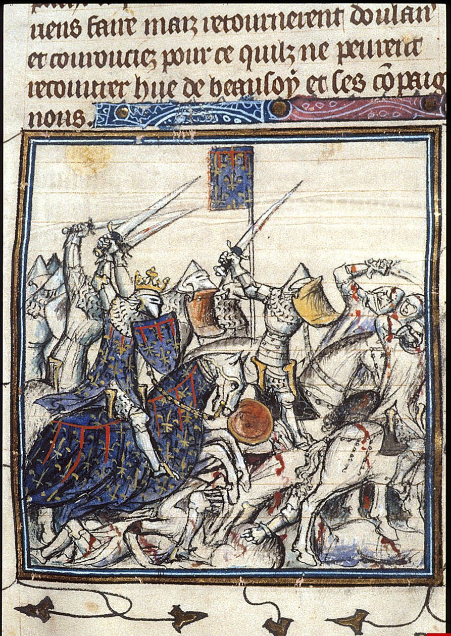 قتال الصليبيين والمسلحين خلال الحملة الصليبية الثالثة من Chroniques de France ou de St Denis ، بعد عام 1380 بواسطة غير معروف