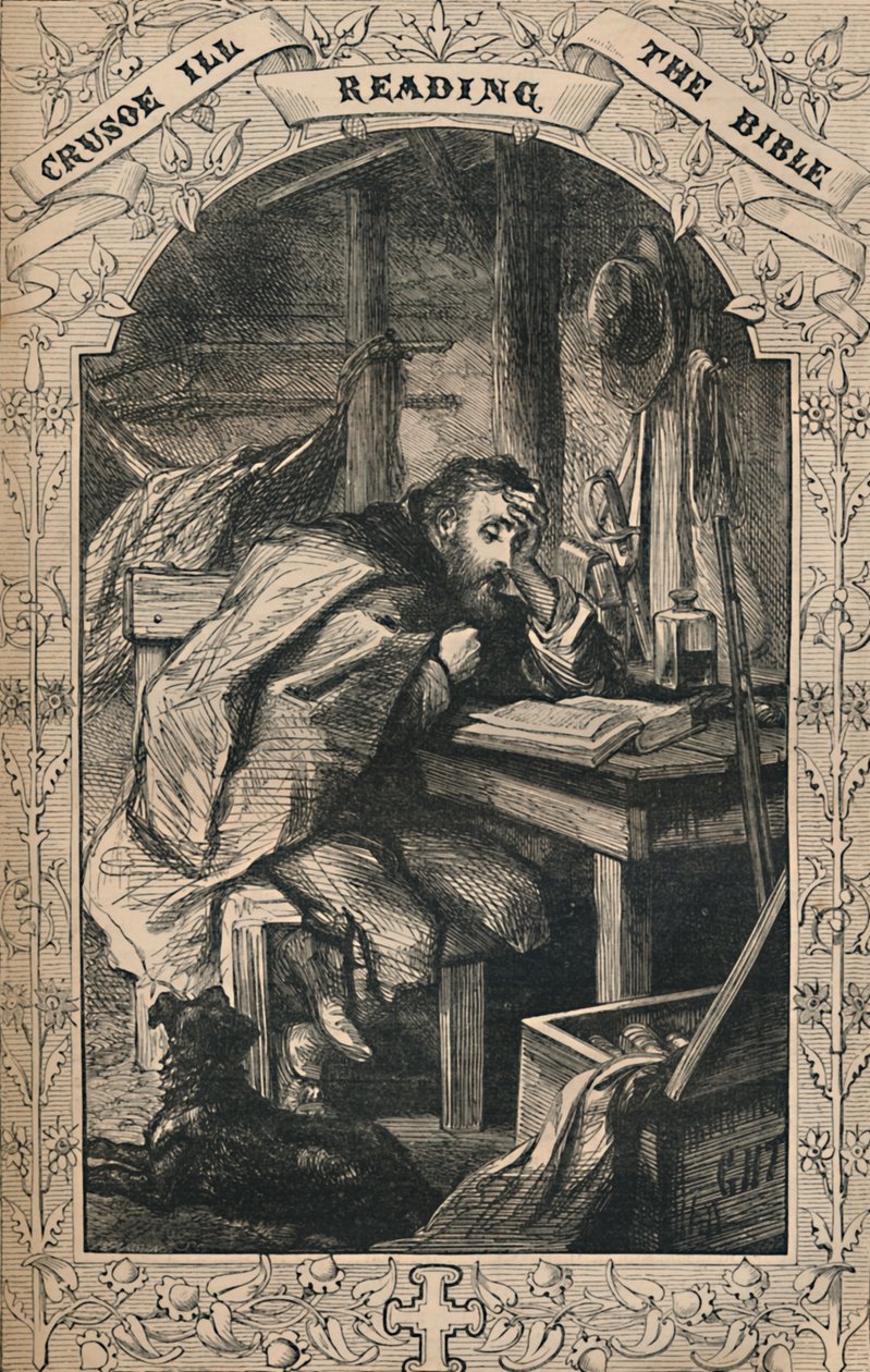 Crusoe Ill Reading الكتاب المقدس ، c1870 بواسطة غير معروف