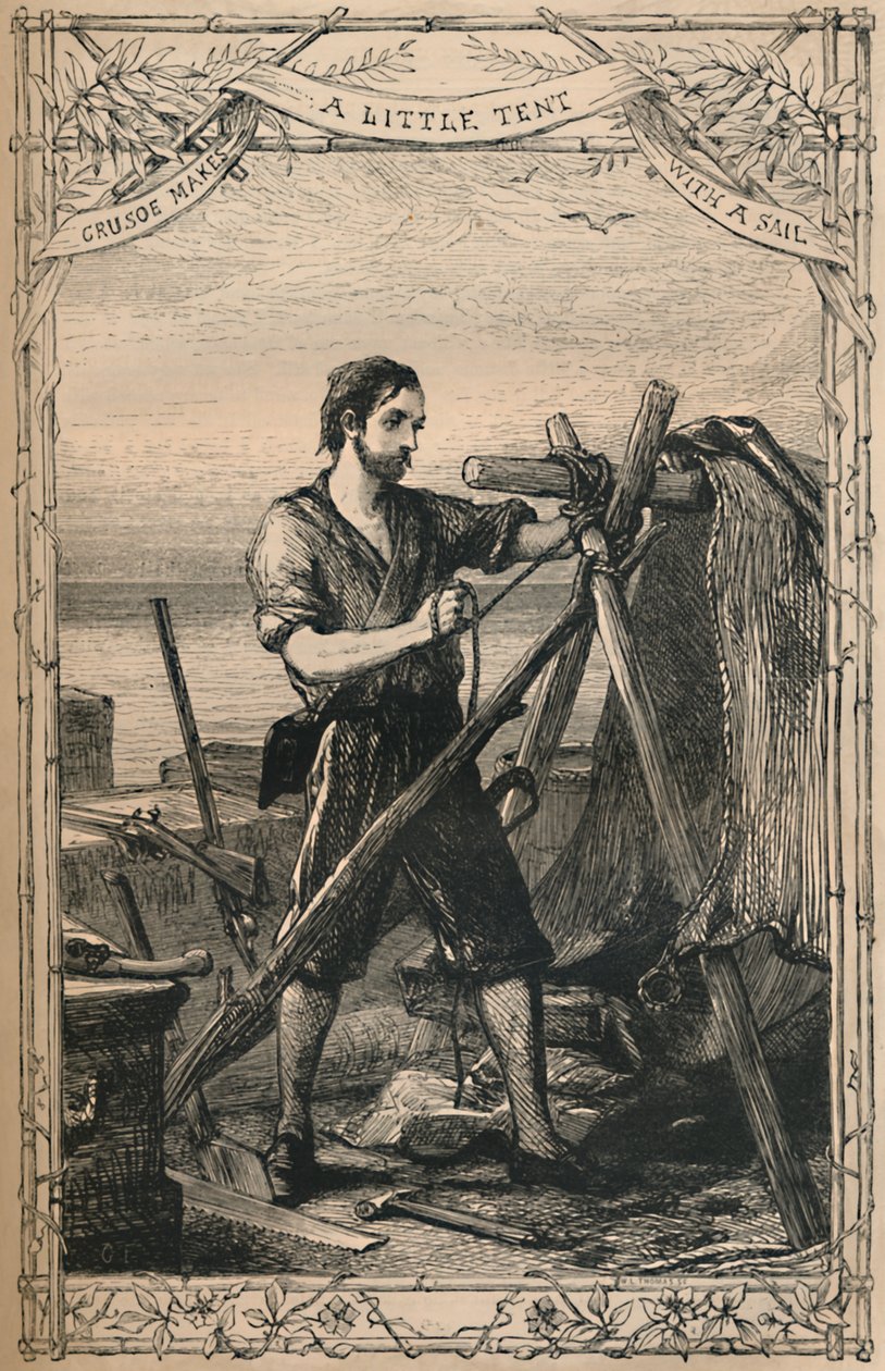 كروزو يصنع خيمة صغيرة مع شراع ، c1870 بواسطة غير معروف