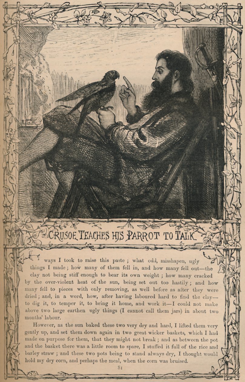 يعلم كروزو ببغائه أن يتحدث ، c1870 بواسطة غير معروف