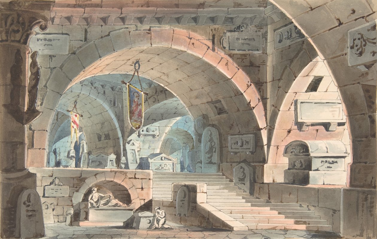 سرداب مع حداد راكع ، 1830-40. بواسطة غير معروف
