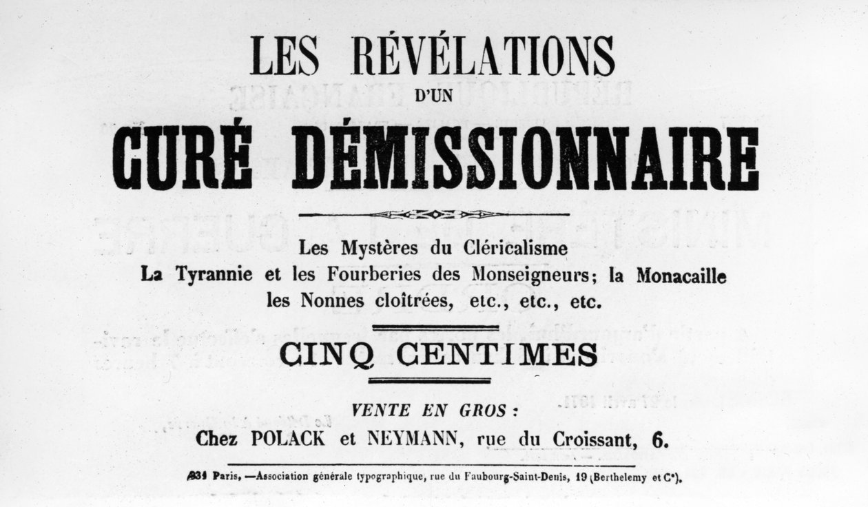 Cure Demissionnaire ، من الملصقات السياسية الفرنسية لكومونة باريس ، مايو ١٨٧١ بواسطة غير معروف