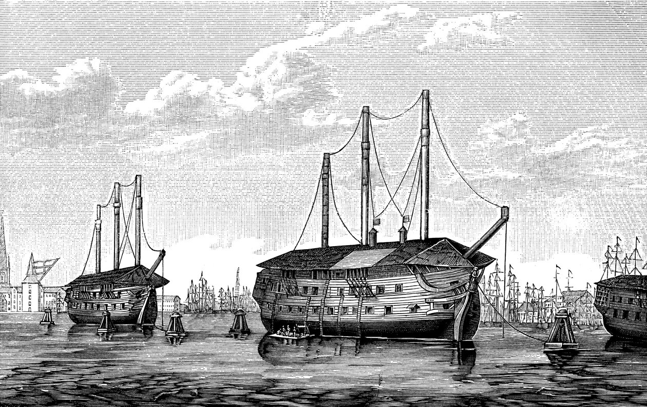 سفن السجن الدنماركية Dronning Maria and Waldemar ، كوبنهاغن ، 1848-1849. بواسطة غير معروف