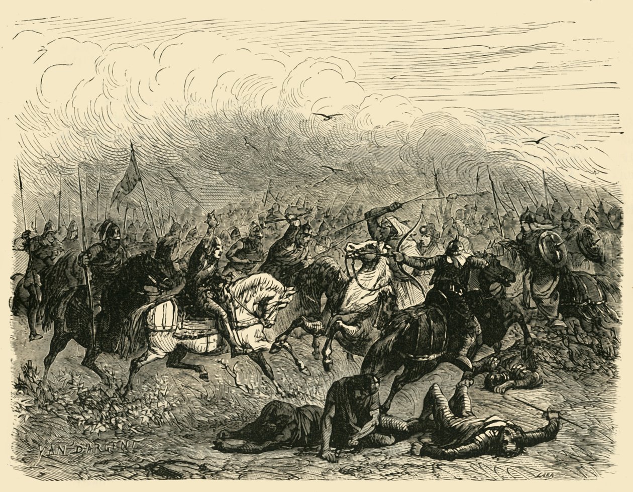 هزيمة عبد الرحمن في بواتييه ، 732 م ، 1890. بواسطة غير معروف