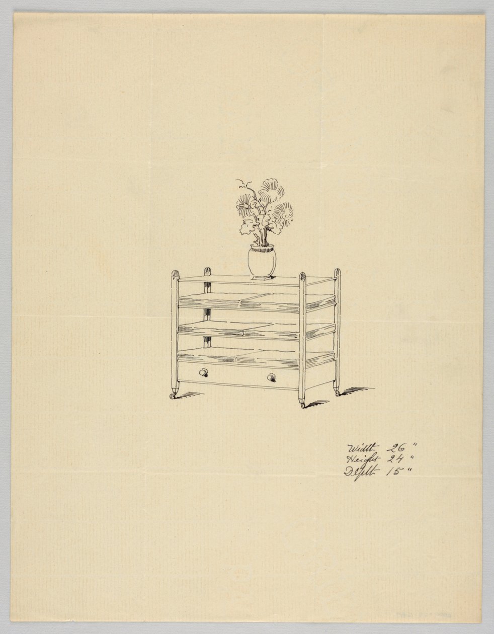 تصميم لطاولة من ثلاث طبقات مع مزهرية وأزهار ، 1900–05 بواسطة غير معروف