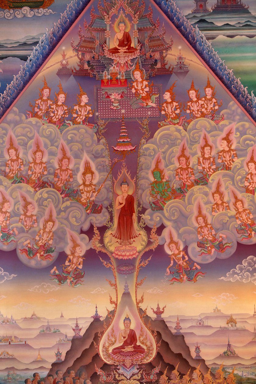 تفاصيل لوحة جدارية في Uposatha (قاعة الضريح) لمعبد Buddhapadipa ، ويمبلدون ، غراند بريتاني بواسطة غير معروف