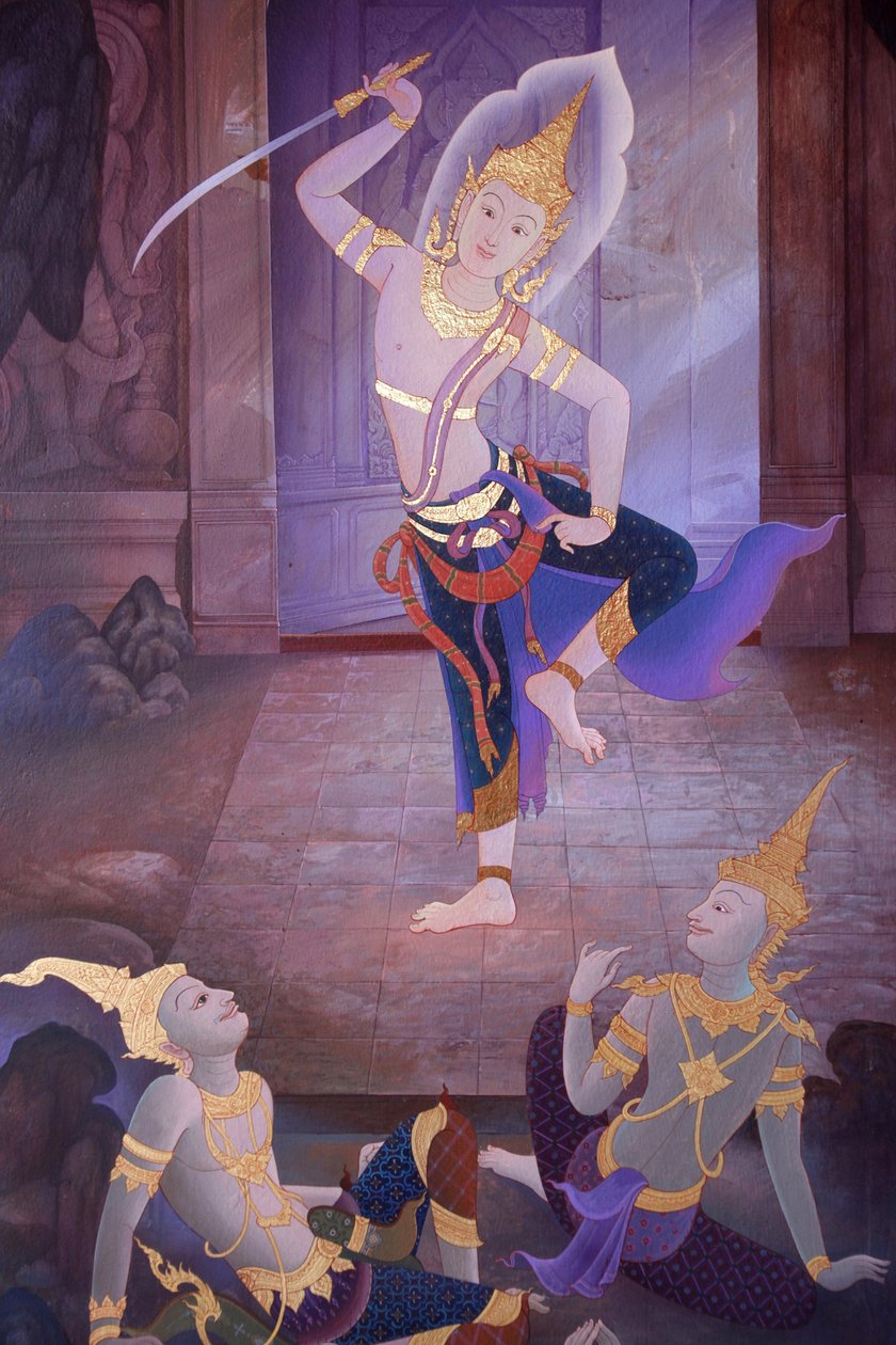 Detail of a mural painting in the Uposatha (shrine hall) of Buddhapadipa temple, Wimbledon, Grande-Bretagne بواسطة غير معروف