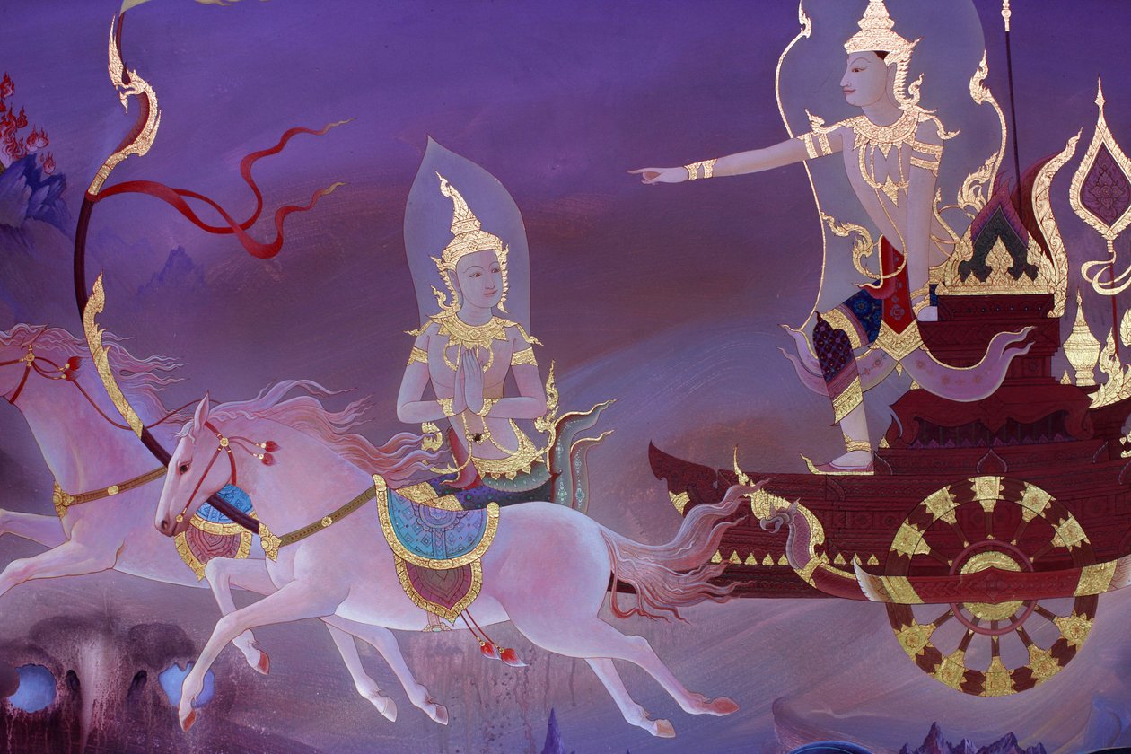 تفاصيل لوحة جدارية في Uposatha (قاعة الضريح) لمعبد Buddhapadipa ، ويمبلدون ، غراند بريتاني بواسطة غير معروف