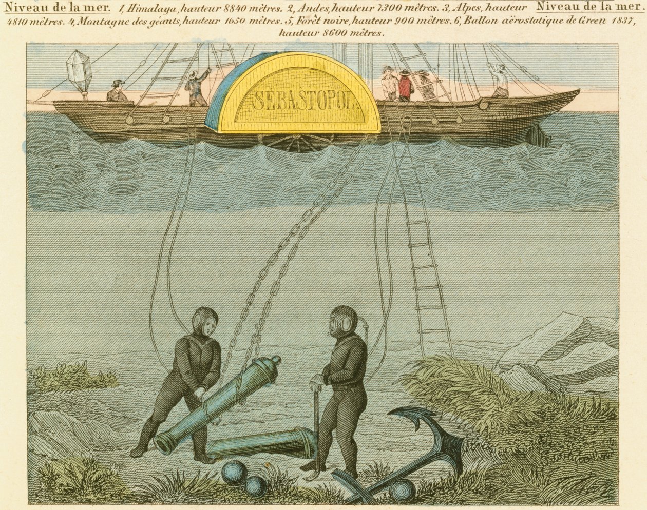 الغواصون ينقذون البنادق من قاع البحر ، c1855 بواسطة غير معروف
