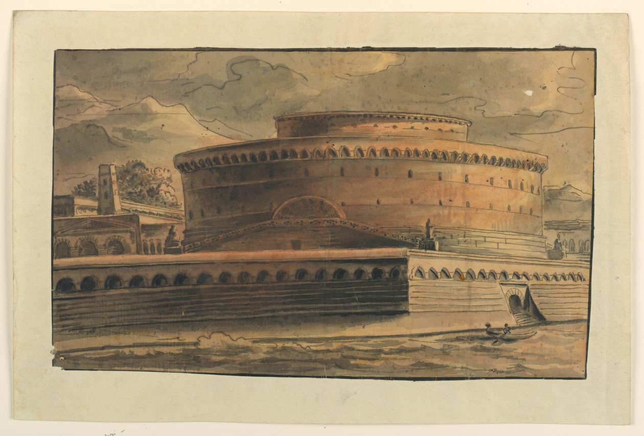 الرسم ، تصميم المسرح ، الجزء الخارجي من المبنى الدائري ، أوائل القرن التاسع عشر بواسطة غير معروف