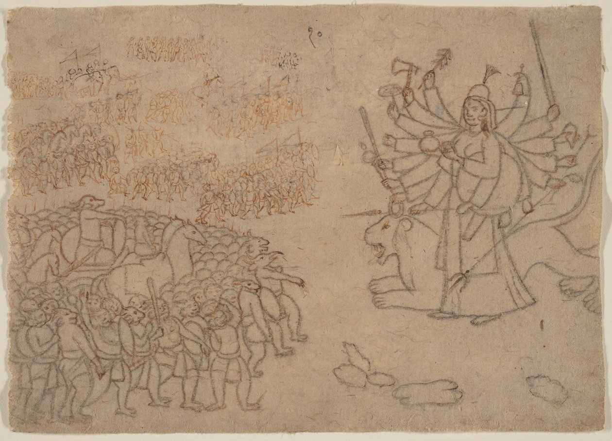 دورجا يواجه جيش الشيطان Chikshura: مشهد من Devi Mahatmya ، كاليفورنيا. 1780. بواسطة غير معروف