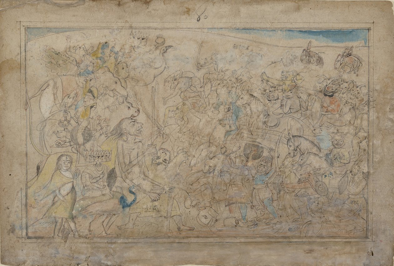دورجا وكالي وخمسة ماتريكاس معركة جيش دايتيا من شيطان شومبا ... ، كاليفورنيا. 1780. بواسطة غير معروف