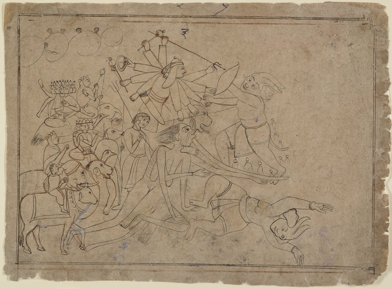 دورجا وكالي وماتريكاس معركة شيطان Raktabija: مشهد من Devi Mahatmya ، كاليفورنيا. 1780. بواسطة غير معروف