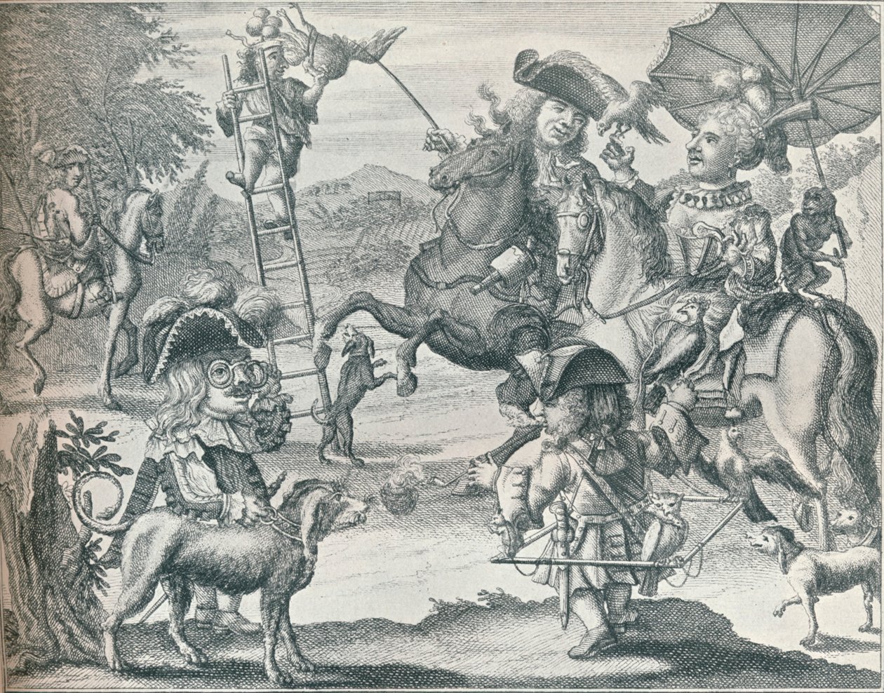 Skit on Falconry ، c1716 ، 1916 بواسطة غير معروف