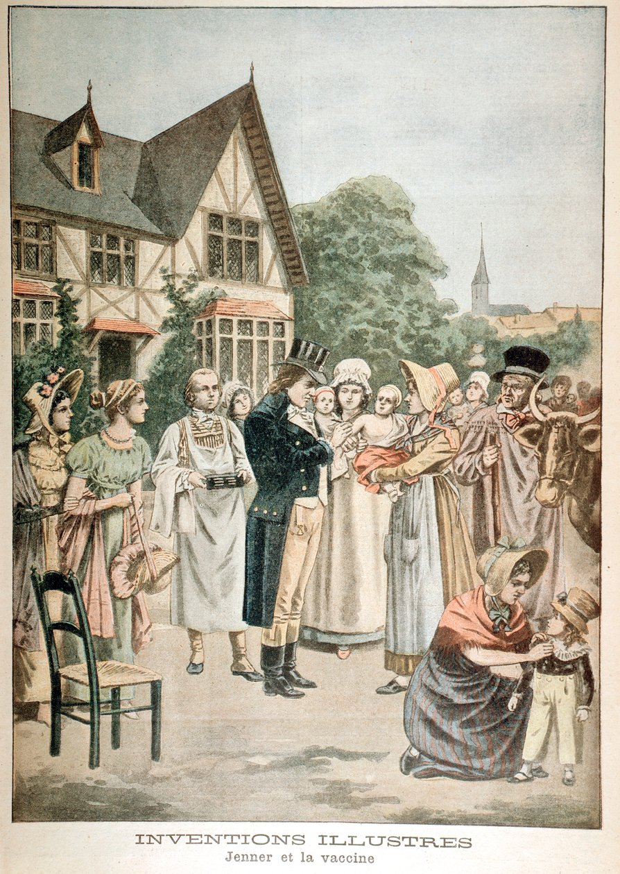 إدوارد جينر 1749-1823 طبيب إنجليزي ، قام بتطعيم الطفل بمصل جدري البقر ، 1901 بواسطة غير معروف