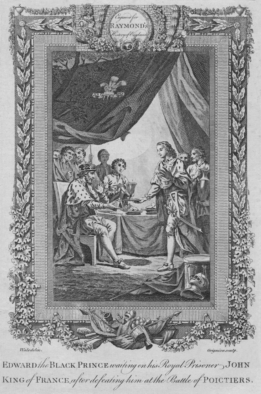 إدوارد الأمير الأسود ينتظر سجينه الملكي جون ، ملك فرنسا ، c1787 بواسطة غير معروف