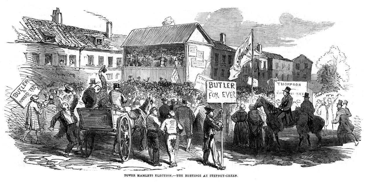 هاستينغس الانتخابات في ستيبني غرين خلال انتخابات تاور هامليتس ، لندن ، 1852 بواسطة غير معروف