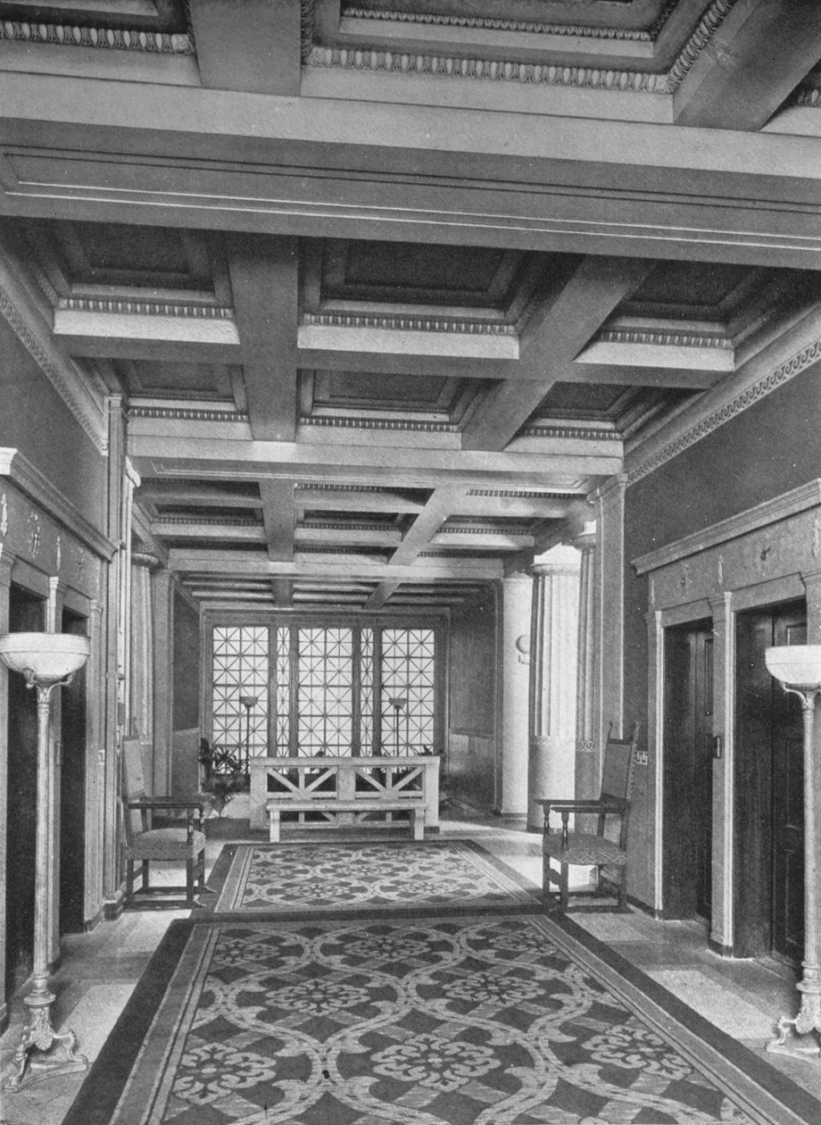 ردهة المصعد ، الطابق الأول ، مبنى نوادي الأخوة ، مدينة نيويورك ، 1924 بواسطة غير معروف