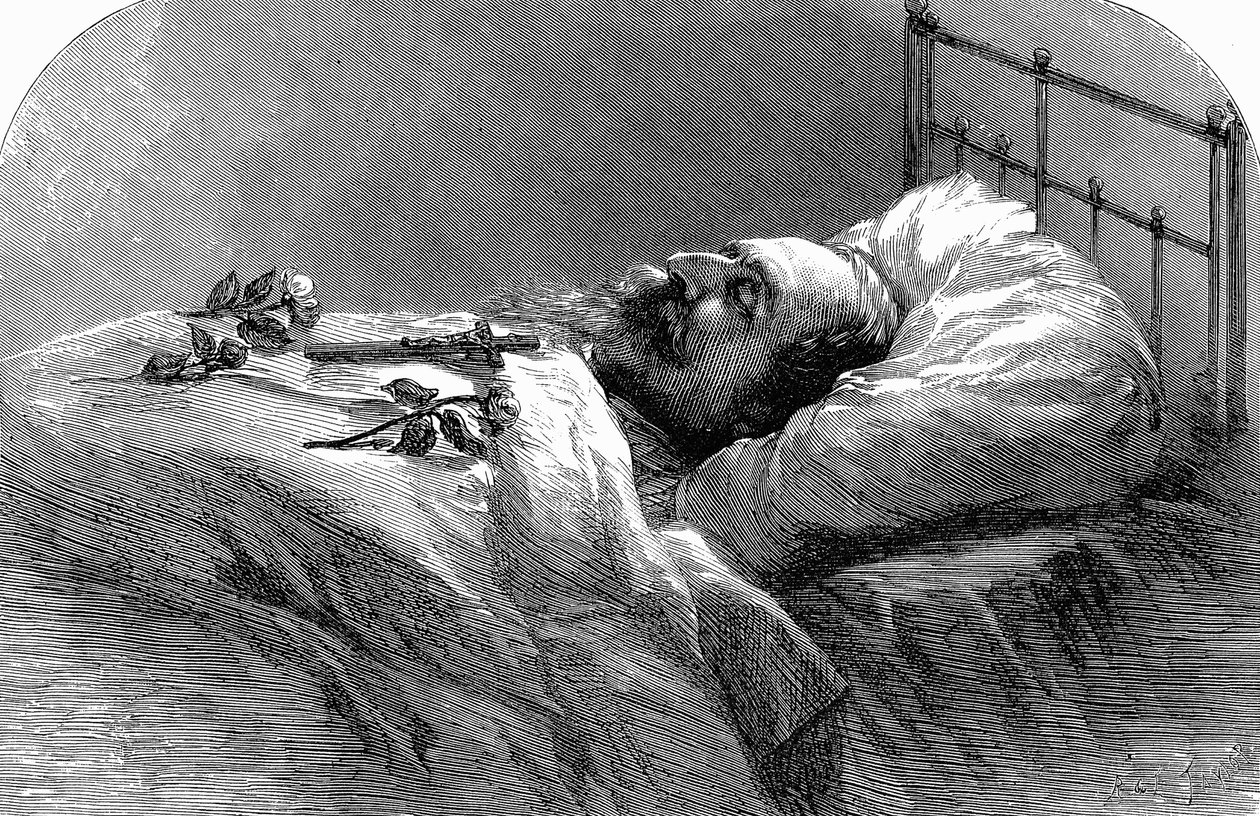 الإمبراطور نابليون الثالث على فراش الموت ، 1873. بواسطة غير معروف
