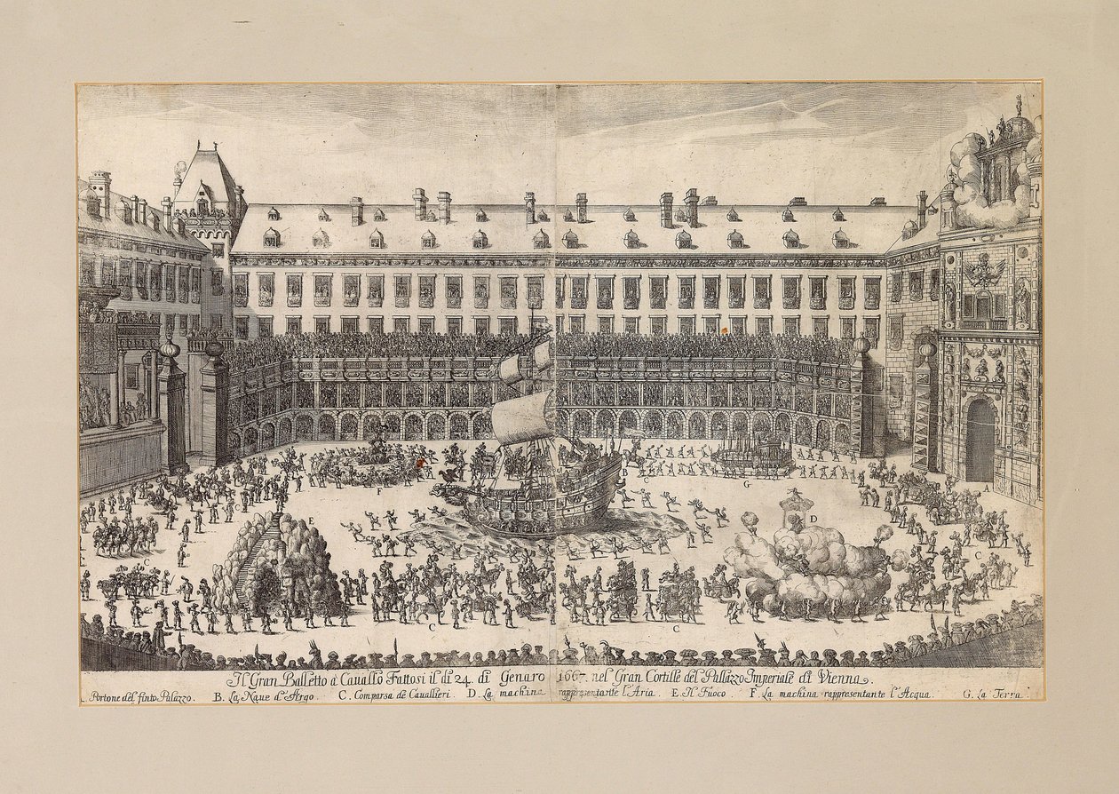 باليه الفروسية في فناء فيينا هوفبورغ ... ، 1667. بواسطة غير معروف
